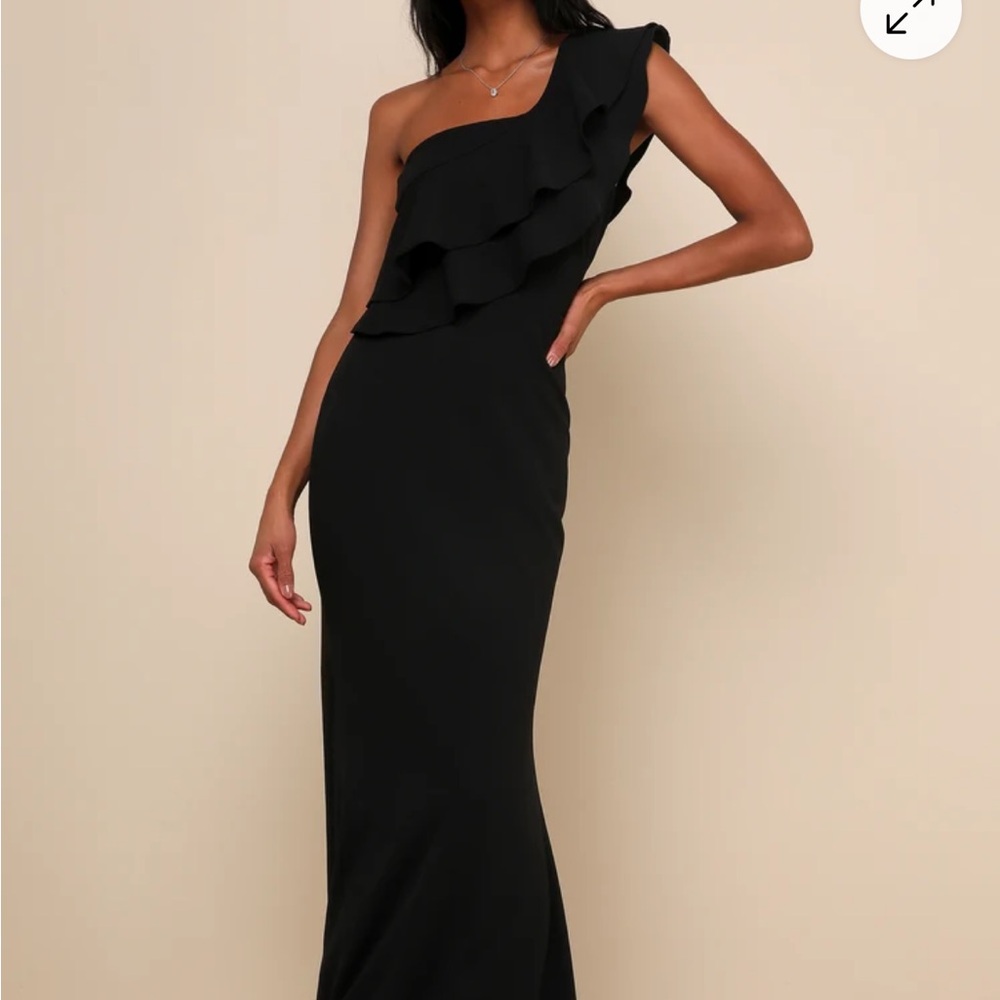 Lulus Grand Beauty Black Ruffled One-Shoulder Mermaid Maxi Dress